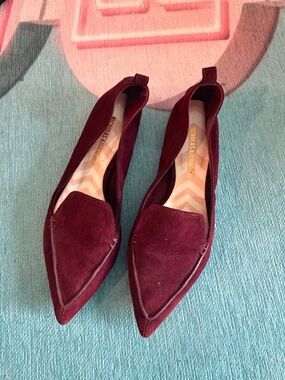 Nicholas Kirkwood Burgundy Suede Pointed-Toe Flats
